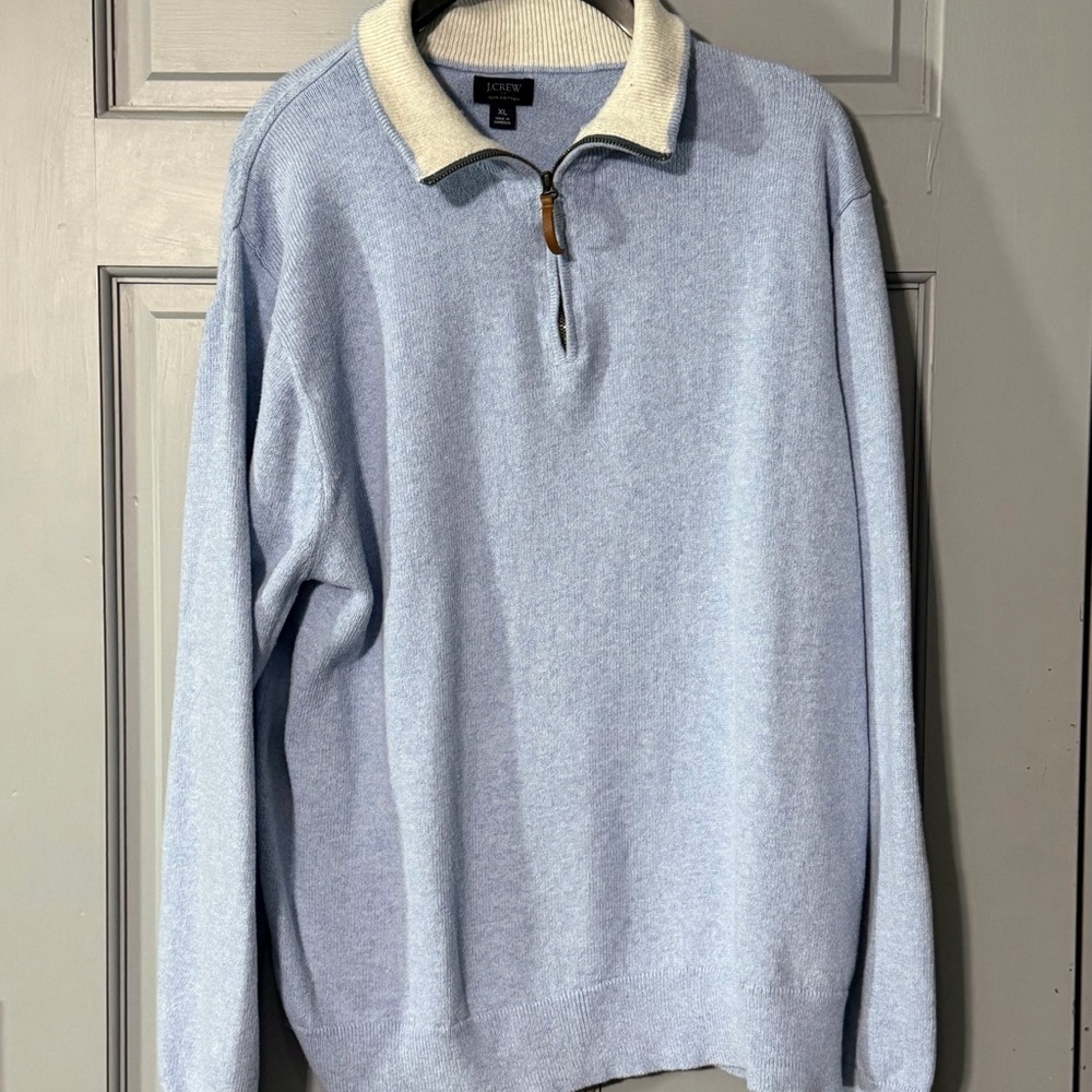 J. Crew Light blue Zip-Up Sweater with white Collar mens size xl